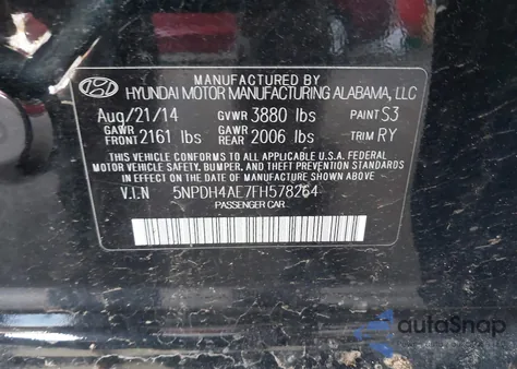 2015 Hyundai Elantra Limited from USA, damaged, VIN 5NPDH4AE7FH578264